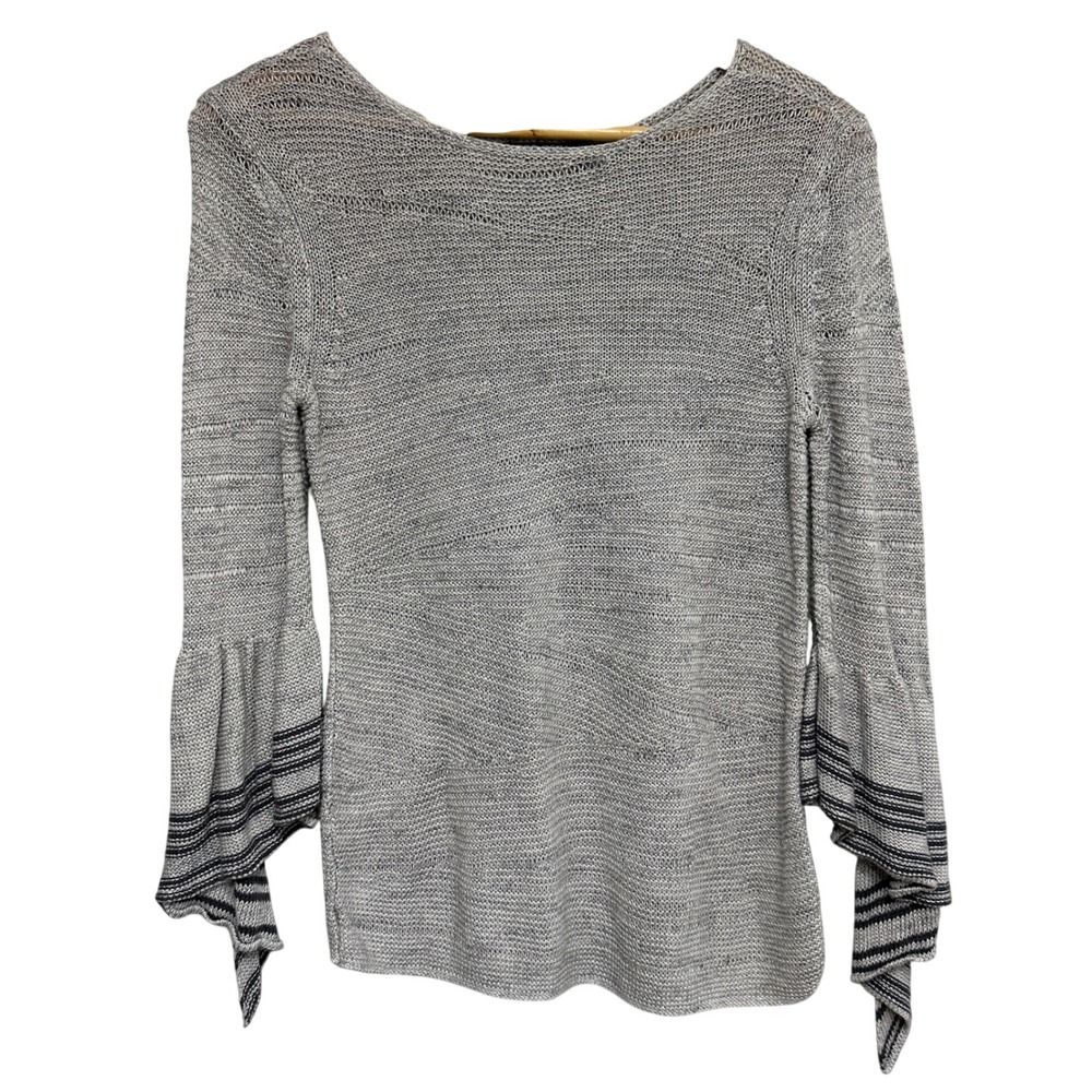 NIC+ZOE Open Knit Sweater Top Womens XS Bell Sleeve Asymmetric Lightweight *Flaw